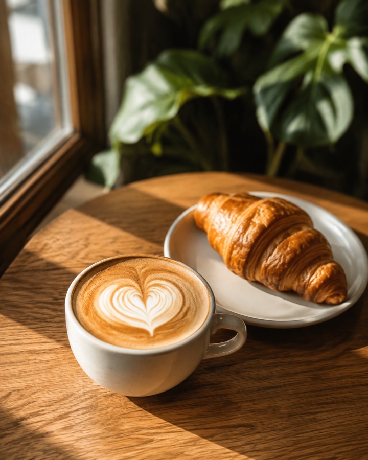 Illustrative cafe Instagram post showing a morning coffee