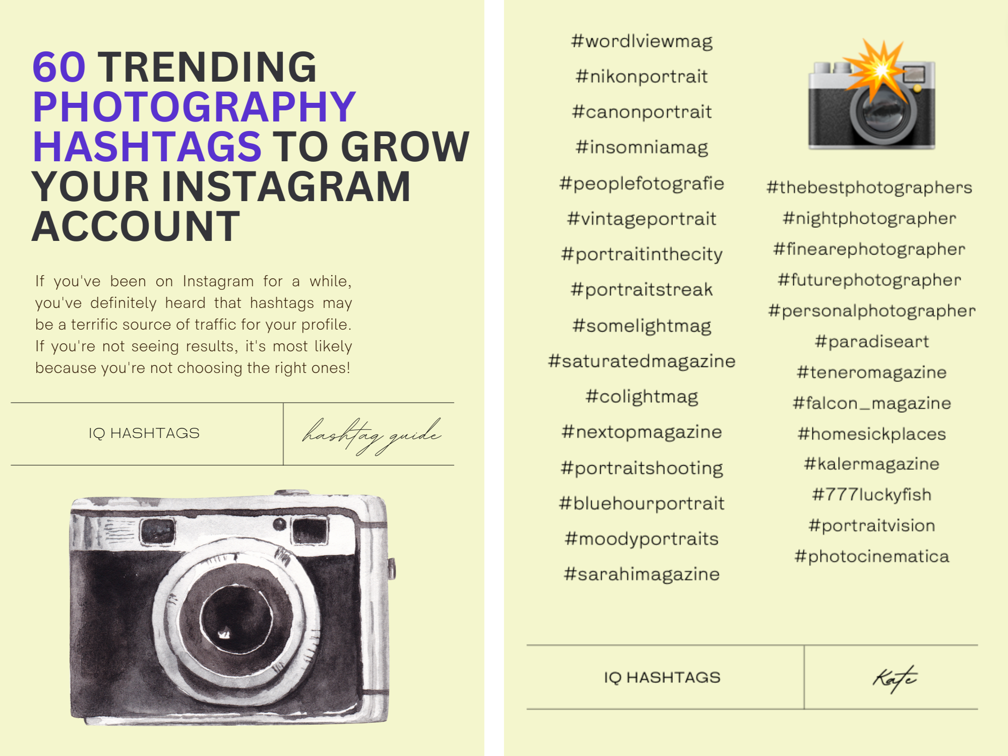 infographic with hashtags to use for photographers on instagram to grow their photography profiles