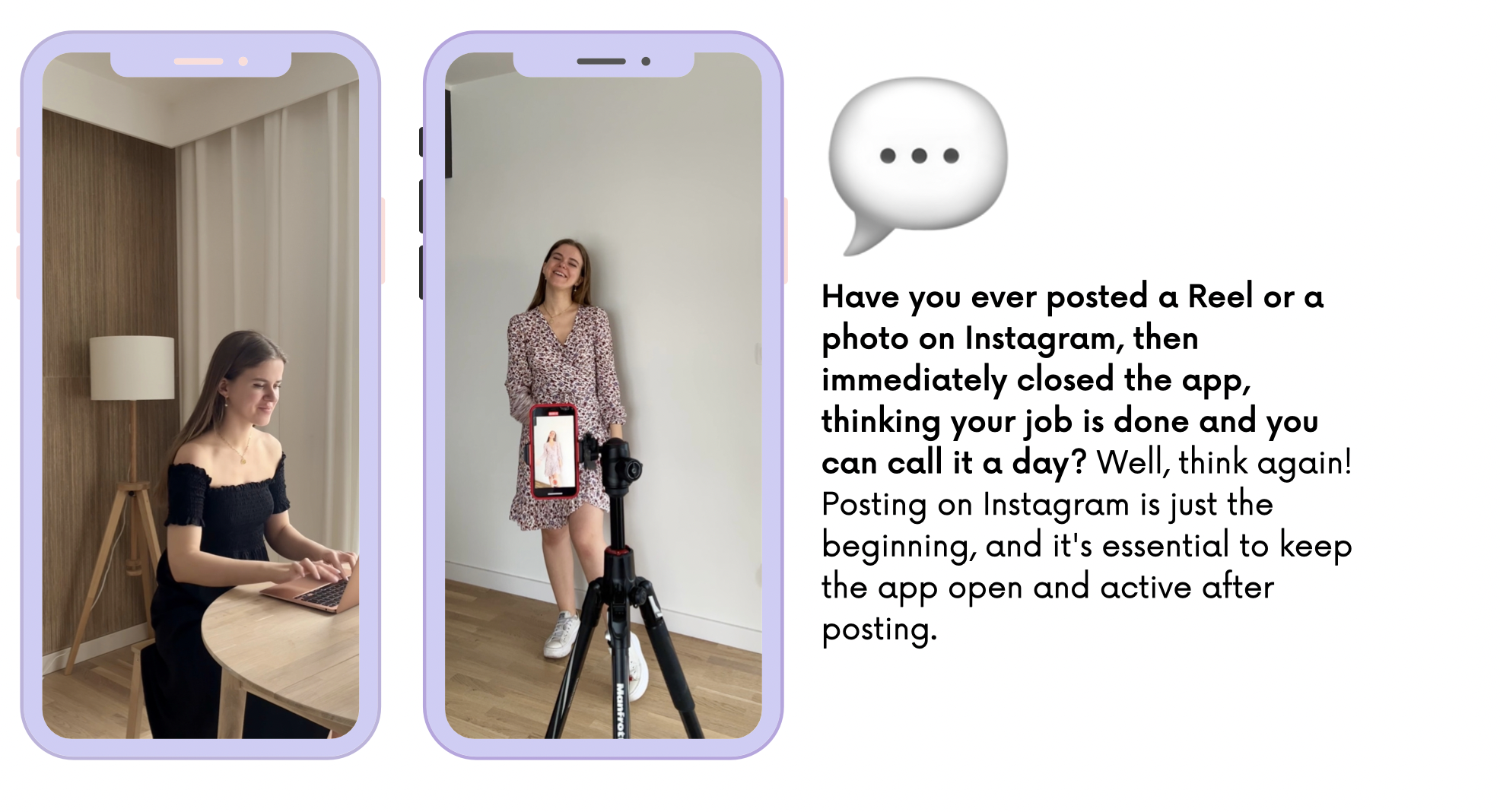 screenshots from instagram app and text about what to do after posting on instagram