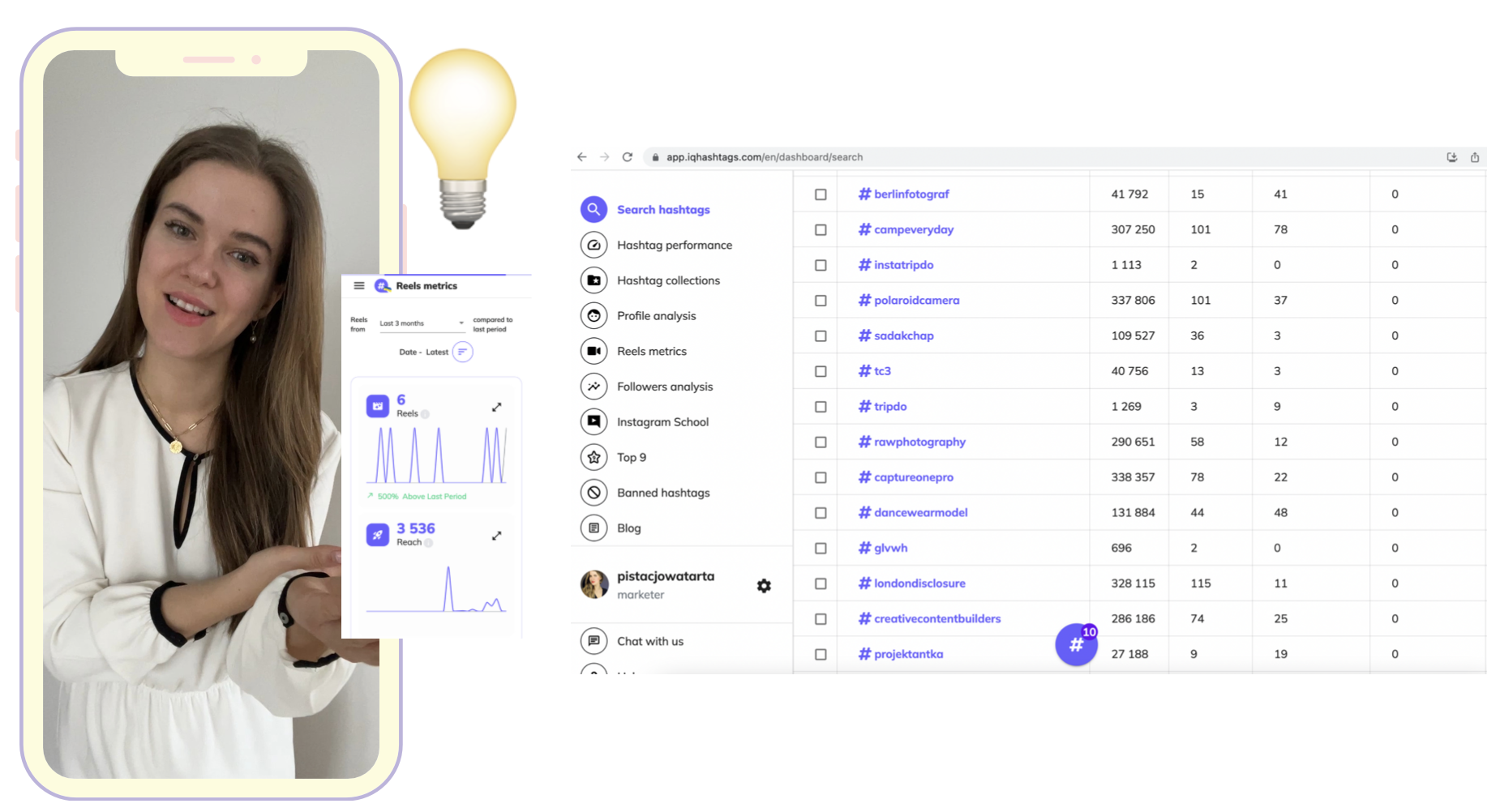 iq hashtags Kasia Pilch instagram analytics research tool