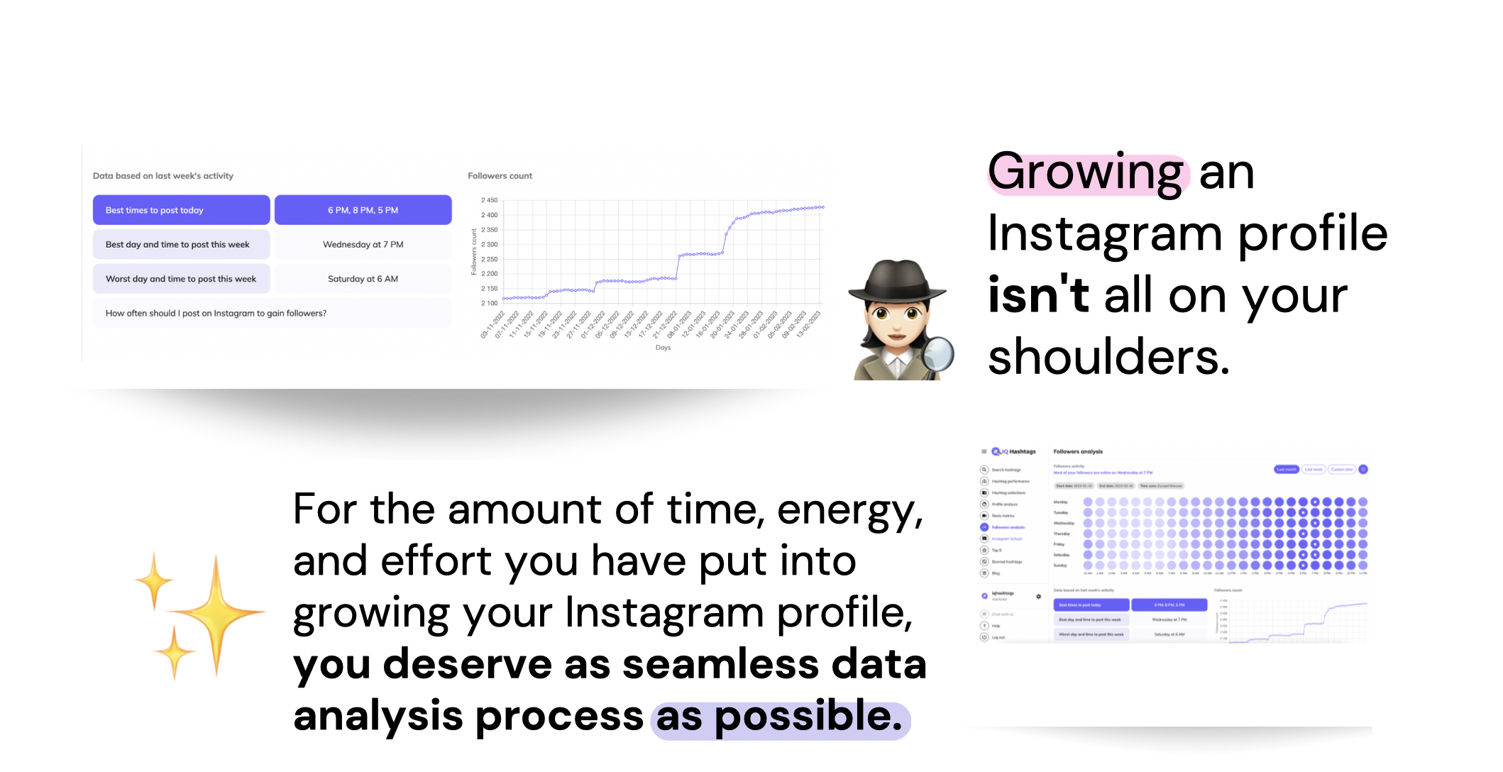 screenshot of most advanced instagram analytics and research tool, IQ Hashtags