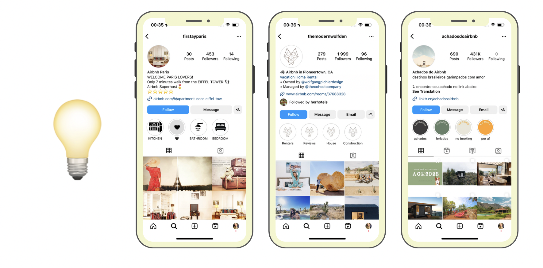 examples of accounts which promote Airbnb marketing on instagram